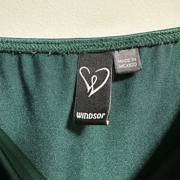 Windsor Asymmetrical Green Satin Dress - Picture 4 of 7